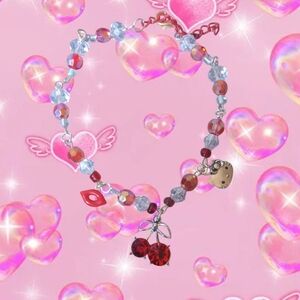 Cherry Charm Bracelet with Red and Silver Accents